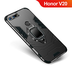 Coque Contour Silicone et Plastique Housse Etui Mat avec Support pour Huawei Honor V20 Noir