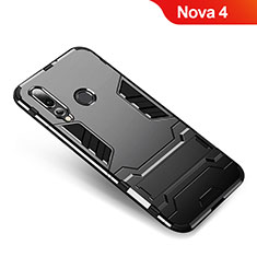 Coque Contour Silicone et Plastique Housse Etui Mat avec Support pour Huawei Nova 4 Noir