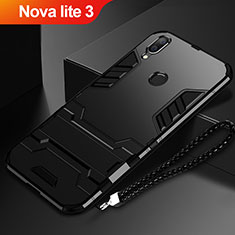 Coque Contour Silicone et Plastique Housse Etui Mat avec Support pour Huawei Nova Lite 3 Noir