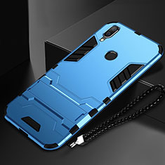 Coque Contour Silicone et Plastique Housse Etui Mat avec Support pour Huawei P Smart (2019) Bleu Ciel