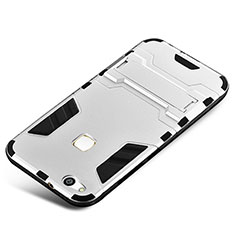 Coque Contour Silicone et Plastique Housse Etui Mat avec Support pour Huawei P10 Lite Argent