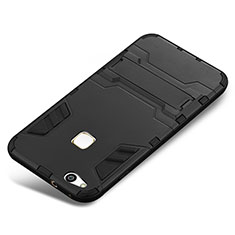 Coque Contour Silicone et Plastique Housse Etui Mat avec Support pour Huawei P10 Lite Noir