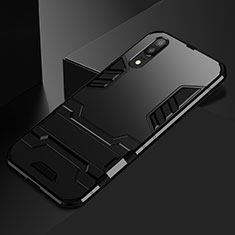 Coque Contour Silicone et Plastique Housse Etui Mat avec Support pour Huawei P20 Noir