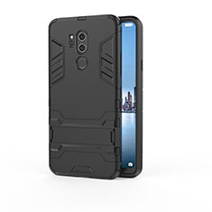 Coque Contour Silicone et Plastique Housse Etui Mat avec Support pour LG G7 Noir