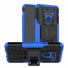 Coque Contour Silicone et Plastique Housse Etui Mat avec Support pour LG G8 ThinQ Bleu