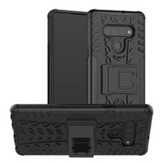 Coque Contour Silicone et Plastique Housse Etui Mat avec Support pour LG Stylo 6 Noir