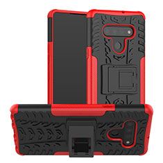 Coque Contour Silicone et Plastique Housse Etui Mat avec Support pour LG Stylo 6 Rouge