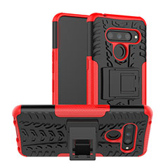 Coque Contour Silicone et Plastique Housse Etui Mat avec Support pour LG V50 ThinQ 5G Rouge