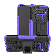 Coque Contour Silicone et Plastique Housse Etui Mat avec Support pour LG V50 ThinQ 5G Violet