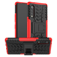 Coque Contour Silicone et Plastique Housse Etui Mat avec Support pour LG Velvet 5G Rouge