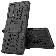 Coque Contour Silicone et Plastique Housse Etui Mat avec Support pour Motorola Moto Edge 20 5G Noir