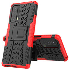 Coque Contour Silicone et Plastique Housse Etui Mat avec Support pour Motorola Moto Edge 20 5G Rouge