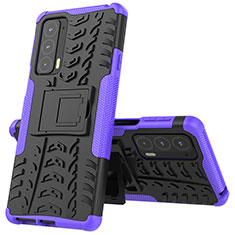 Coque Contour Silicone et Plastique Housse Etui Mat avec Support pour Motorola Moto Edge 20 5G Violet