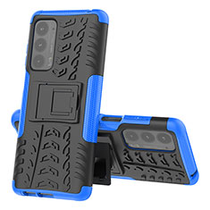 Coque Contour Silicone et Plastique Housse Etui Mat avec Support pour Motorola Moto Edge (2021) 5G Bleu