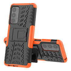 Coque Contour Silicone et Plastique Housse Etui Mat avec Support pour Motorola Moto Edge (2021) 5G Orange