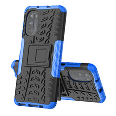 Coque Contour Silicone et Plastique Housse Etui Mat avec Support pour Motorola Moto Edge (2022) 5G Bleu