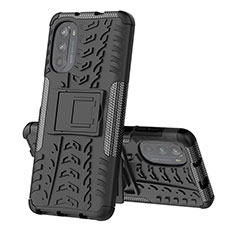 Coque Contour Silicone et Plastique Housse Etui Mat avec Support pour Motorola Moto Edge (2022) 5G Noir