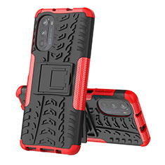 Coque Contour Silicone et Plastique Housse Etui Mat avec Support pour Motorola Moto Edge (2022) 5G Rouge