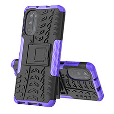 Coque Contour Silicone et Plastique Housse Etui Mat avec Support pour Motorola Moto Edge (2022) 5G Violet