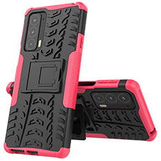 Coque Contour Silicone et Plastique Housse Etui Mat avec Support pour Motorola Moto Edge Lite 5G Rose Rouge