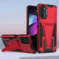 Coque Contour Silicone et Plastique Housse Etui Mat avec Support pour Motorola Moto G 5G (2022) Rouge