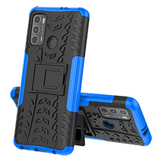 Coque Contour Silicone et Plastique Housse Etui Mat avec Support pour Motorola Moto G40 Fusion Bleu