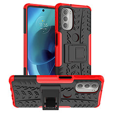 Coque Contour Silicone et Plastique Housse Etui Mat avec Support pour Motorola Moto G51 5G Rouge