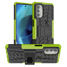 Coque Contour Silicone et Plastique Housse Etui Mat avec Support pour Motorola Moto G51 5G Vert