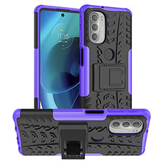 Coque Contour Silicone et Plastique Housse Etui Mat avec Support pour Motorola Moto G51 5G Violet