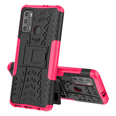 Coque Contour Silicone et Plastique Housse Etui Mat avec Support pour Motorola Moto G60 Rose Rouge