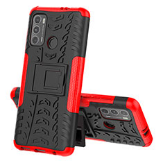 Coque Contour Silicone et Plastique Housse Etui Mat avec Support pour Motorola Moto G60 Rouge