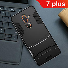 Coque Contour Silicone et Plastique Housse Etui Mat avec Support pour Nokia 7 Plus Noir