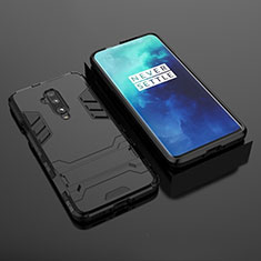Coque Contour Silicone et Plastique Housse Etui Mat avec Support pour OnePlus 7T Pro 5G Noir