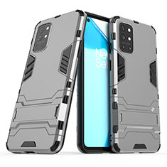 Coque Contour Silicone et Plastique Housse Etui Mat avec Support pour OnePlus 9R 5G Gris