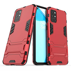 Coque Contour Silicone et Plastique Housse Etui Mat avec Support pour OnePlus 9R 5G Rouge