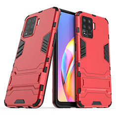 Coque Contour Silicone et Plastique Housse Etui Mat avec Support pour Oppo A94 4G Rouge