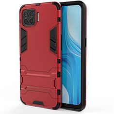 Coque Contour Silicone et Plastique Housse Etui Mat avec Support pour Oppo F17 Pro Rouge