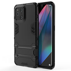 Coque Contour Silicone et Plastique Housse Etui Mat avec Support pour Oppo Find X3 5G Noir