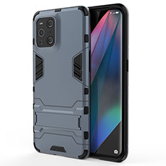 Coque Contour Silicone et Plastique Housse Etui Mat avec Support pour Oppo Find X3 Pro 5G Bleu