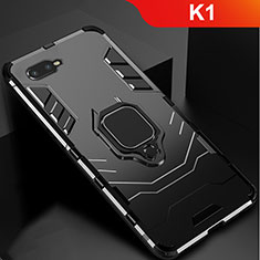 Coque Contour Silicone et Plastique Housse Etui Mat avec Support pour Oppo K1 Noir