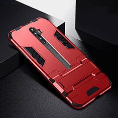 Coque Contour Silicone et Plastique Housse Etui Mat avec Support pour Oppo Reno2 Z Rouge