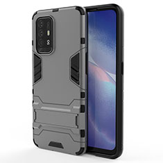 Coque Contour Silicone et Plastique Housse Etui Mat avec Support pour Oppo Reno5 Z 5G Gris