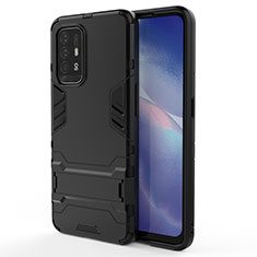 Coque Contour Silicone et Plastique Housse Etui Mat avec Support pour Oppo Reno5 Z 5G Noir