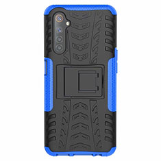 Coque Contour Silicone et Plastique Housse Etui Mat avec Support pour Realme 6s Bleu