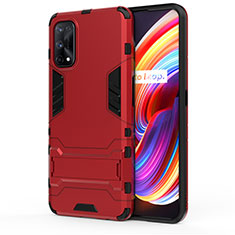 Coque Contour Silicone et Plastique Housse Etui Mat avec Support pour Realme 7 Pro Rouge