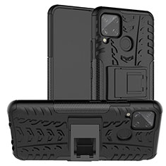 Coque Contour Silicone et Plastique Housse Etui Mat avec Support pour Realme C15 Noir