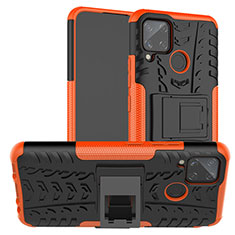 Coque Contour Silicone et Plastique Housse Etui Mat avec Support pour Realme C15 Orange