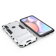 Coque Contour Silicone et Plastique Housse Etui Mat avec Support pour Samsung Galaxy A10s Argent