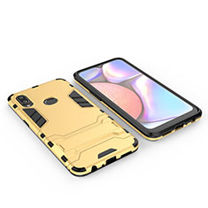 Coque Contour Silicone et Plastique Housse Etui Mat avec Support pour Samsung Galaxy A10s Or