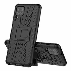 Coque Contour Silicone et Plastique Housse Etui Mat avec Support pour Samsung Galaxy A12 5G Noir